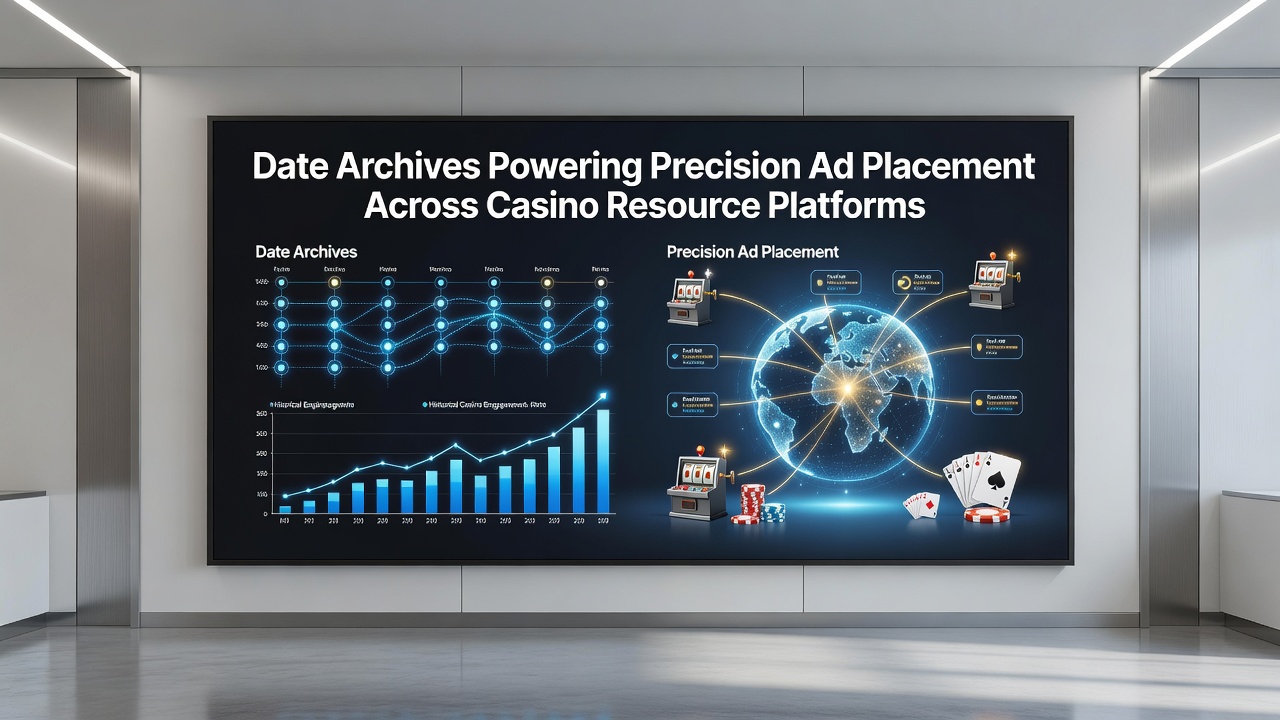 Darstellung von Datumsarchiven in einem Casino-Blog-System mit Zeitstempeln und Werbeplatzierungen