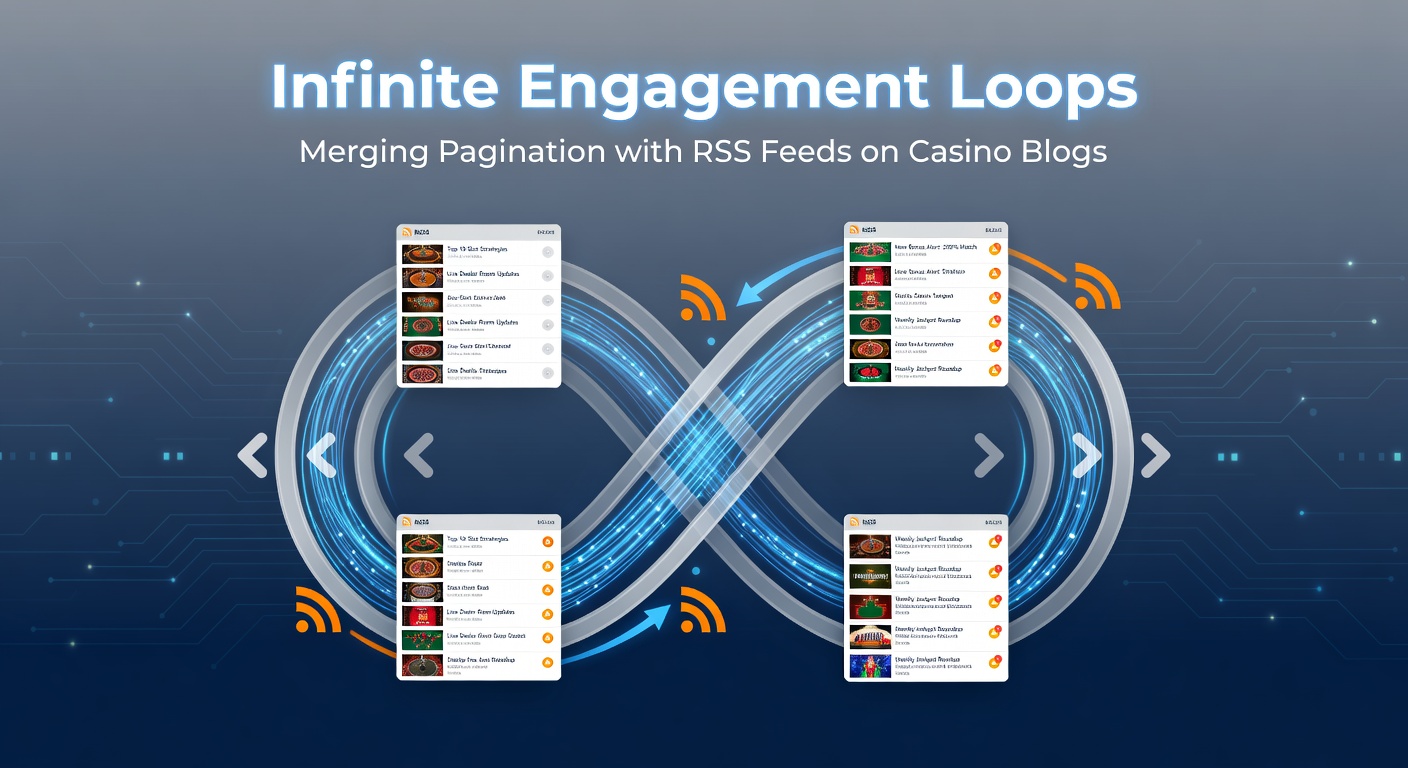 Grafik zeigt eine endlose Schleife aus Blog-Beiträgen, die Pagination mit RSS-Icons verbindet, um User-Engagement in Casino-Blogs zu visualisieren