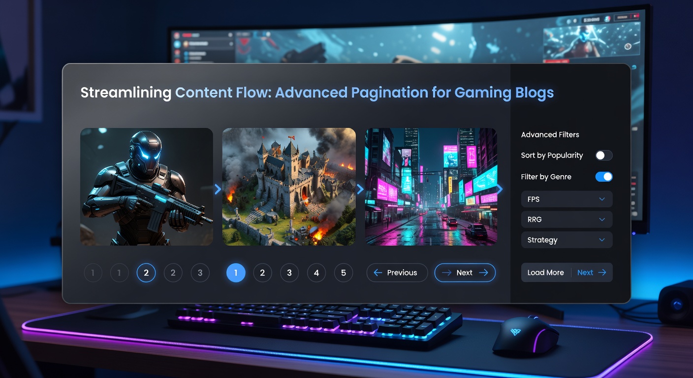 Screenshot einer Gaming-Blog-Seite mit Infinite-Scroll-Pagination und Lazy-Loading-Effekten, die den schnellen Zugriff auf Reviews ermöglichen